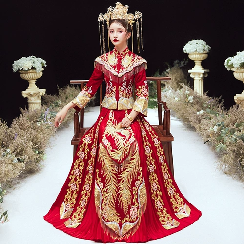 Свадебное платье Feng Guanxia, ​​Служба Служба 2023 Новая невеста Старший свадебный свадебный свадебный дракон и платье с Фениксом Лето лето