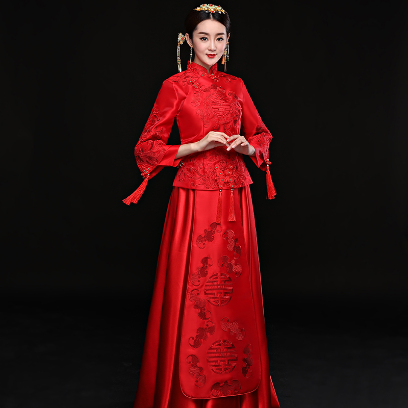 倾妍阁旗舰店秀禾服新款结婚嫁衣敬酒服女新娘婚服红色婚纱中式礼服出阁服2