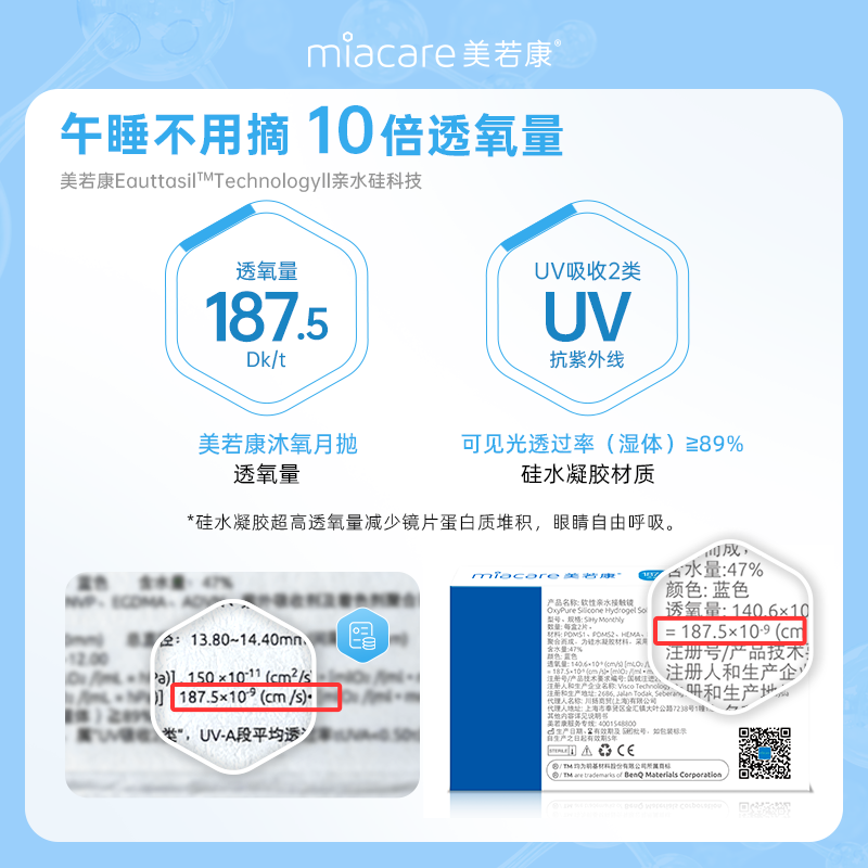 【尾款抢付】美若康高透氧硅水凝胶隐形眼镜沐氧月抛系列2片*3盒