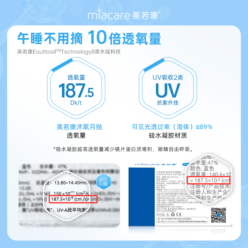 美若康高透氧沐氧硅水凝胶近视隐形眼镜高度数月抛2片*3 - 图2