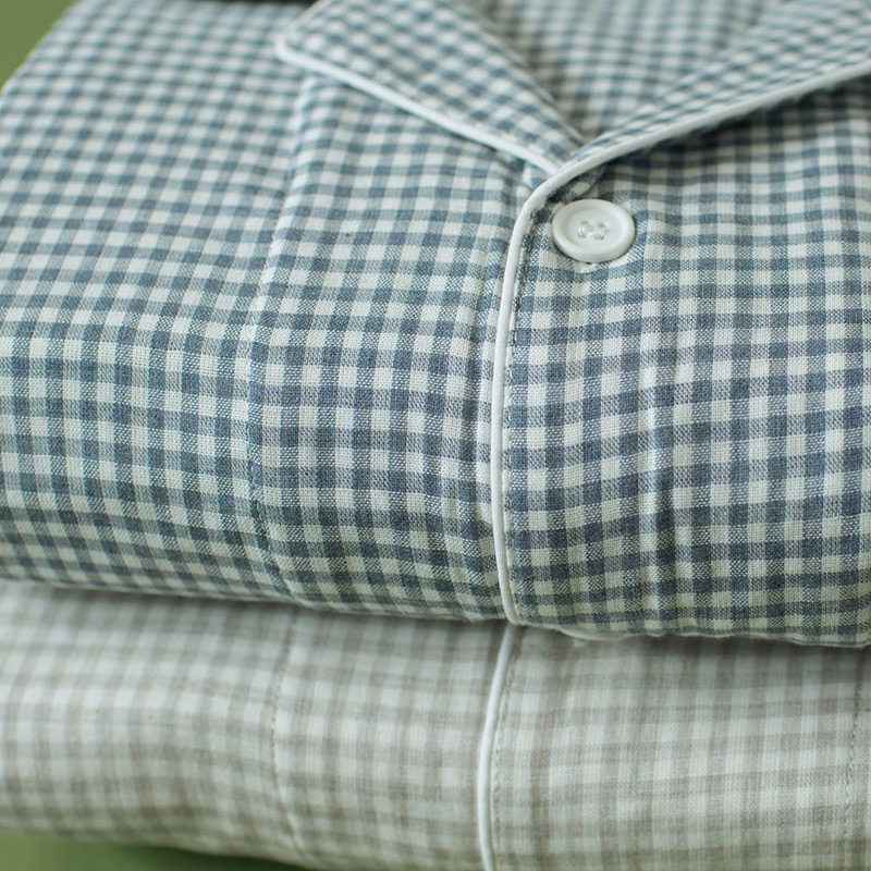 情侣男女士纯棉纱布格子长袖睡衣 八月格桑睡衣/家居服套装