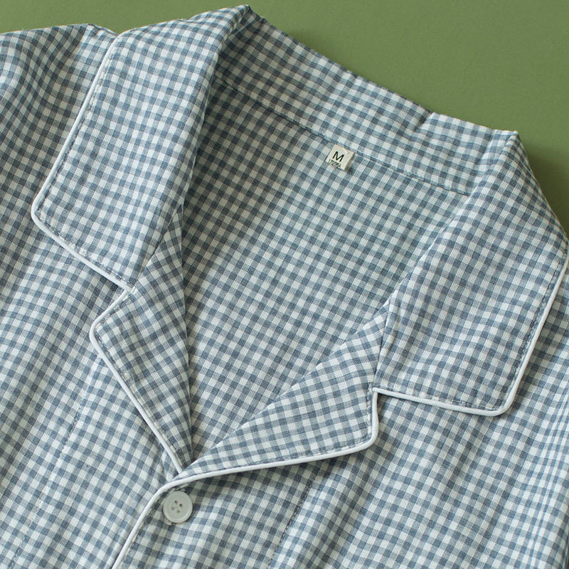 情侣男女士纯棉纱布格子长袖睡衣 八月格桑睡衣/家居服套装