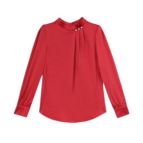 雪纺衬衫女长袖洋气打底内搭2025年春季秋新款韩版衬衣红色上衣寸 - 图3