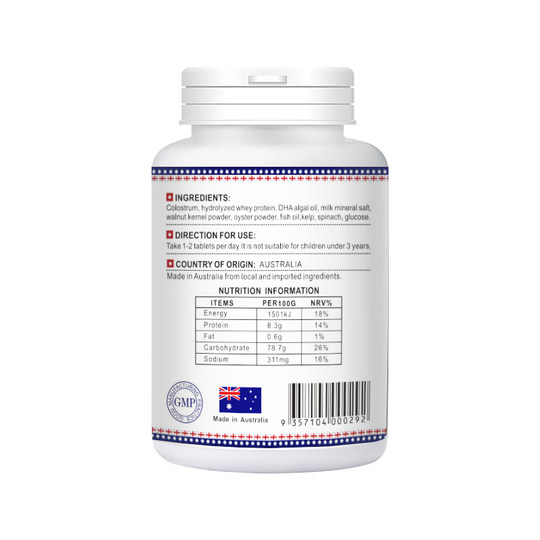 Nelix Australien importierte Kolostrumtabletten 3-18 Jungen und Mädchen, erwachsene Kalziumtabletten, Wachstumsschüler, Milchkalzium, Teenager