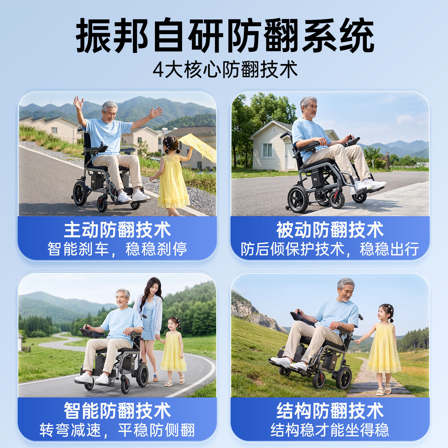 振邦电动轮椅老人专用智能全自动老年人残疾人折叠轻便四轮代步车