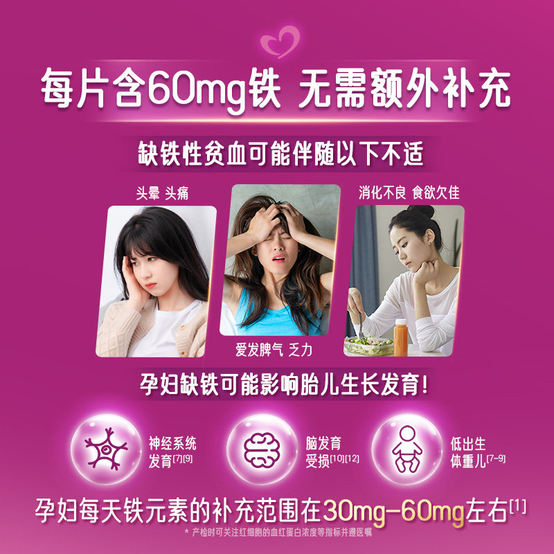 爱乐维复合维生素叶酸片备孕期叶酸孕妇补铁30片非活性叶酸elevit