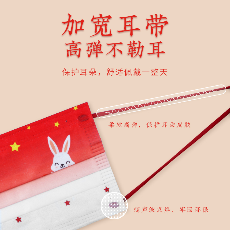 界面2023新年兔年款医用外科口罩一次性医疗三层女高颜值中国红风-第4张图片-提都小院