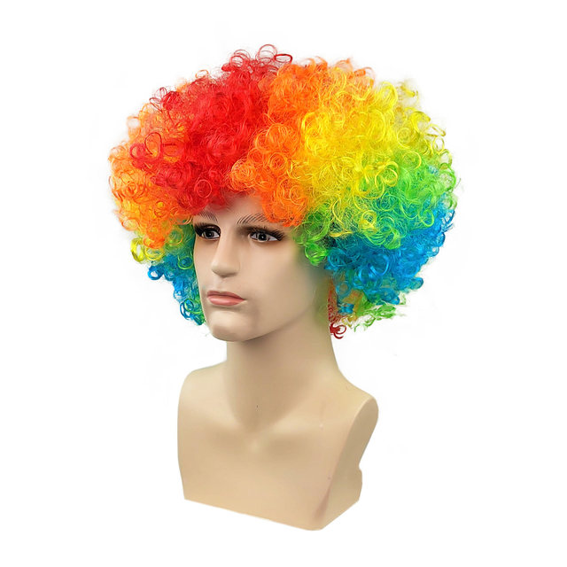 ກິດຈະກໍາໂຮງຮຽນອະນຸບານ afro wig ທີ່ມີສີສັນ props wig rainbow ແລ່ນ wig ກິລາ headgear