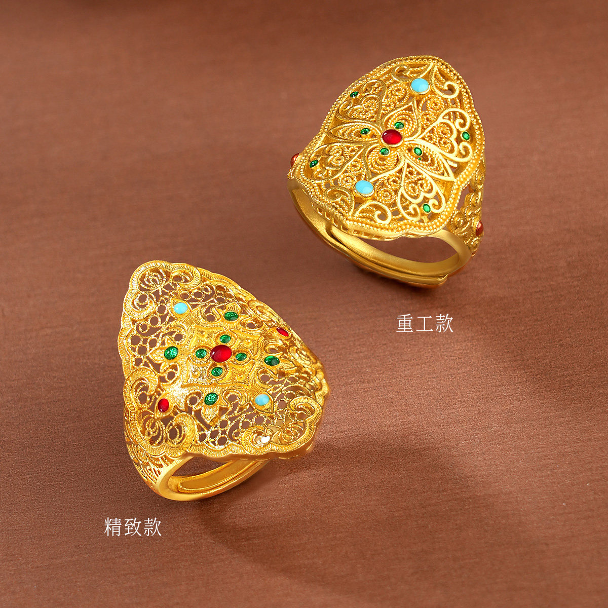 Shipulin pure gold 999 ancient filigree women's enamel palace national style living ring