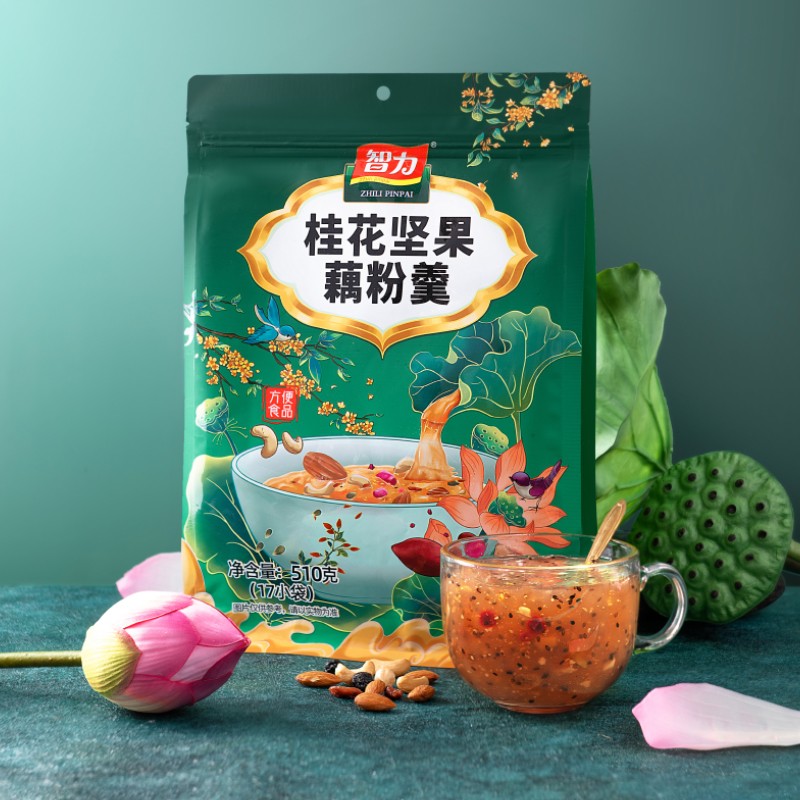 智力桂花坚果藕粉羹奇亚籽莲藕粉袋装即食早餐代餐粉510g营养冲泡 - 图0