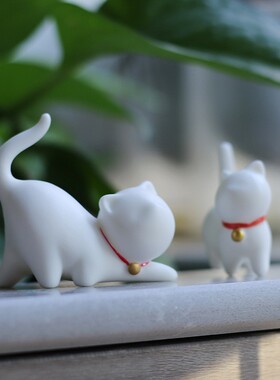 白瓷桌面摆件陶瓷创意茶宠可爱手工招财小猫咪装饰教师节生日礼物