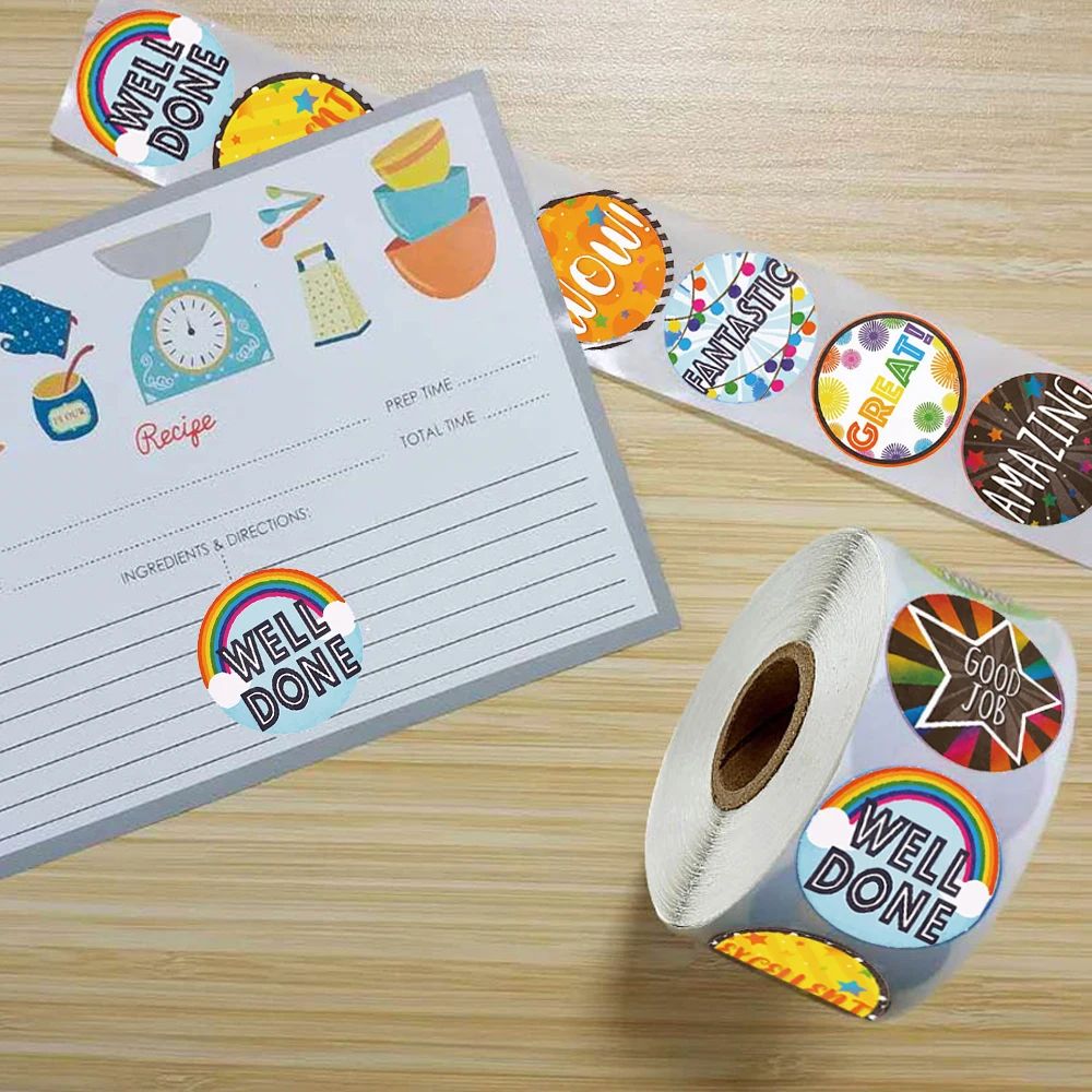 100-500pcs Cute Reward Stickers Roll with Word Motivational - 图0