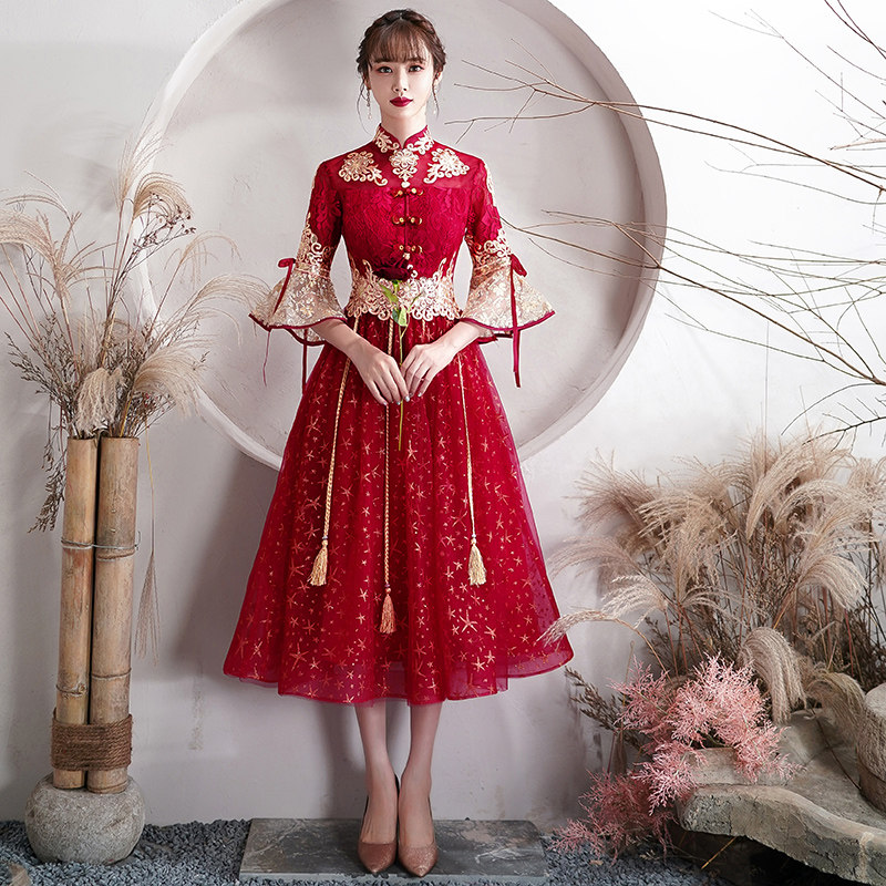 中式新娘2020新款酒红色旗袍敬酒服 梵蒂歌礼服/晚装
