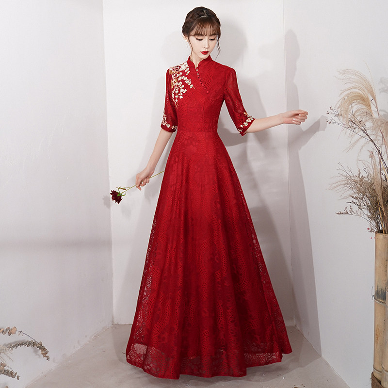 中式新娘旗袍2020新款酒红色敬酒服 梵蒂歌礼服/晚装