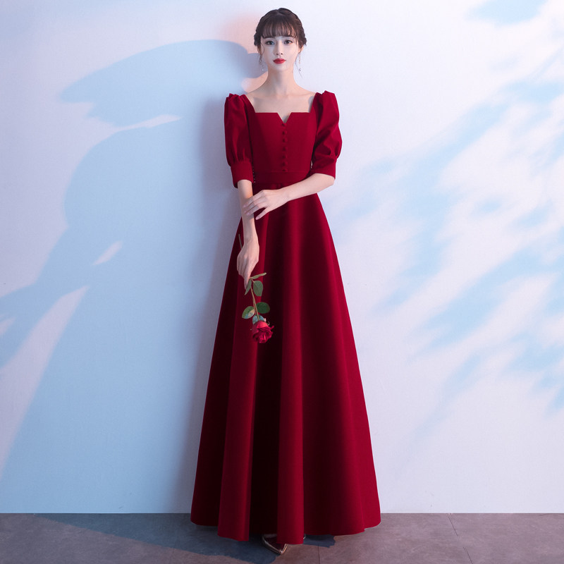 明星新娘2020新款红色丝绒女晚礼服 碧诺美礼服/晚装