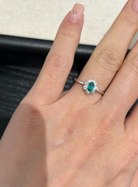 S925银祖母绿培育钻戒女轻奢