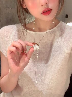 银色烟花珍珠毛衣链女高级感小众设计轻奢项链