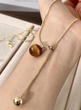 欧美风虎眼石吊坠项链