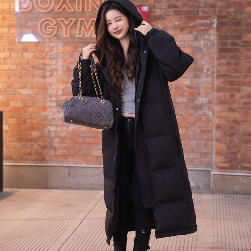 2025冬新款中戏羽绒服中长款男女同款过膝加厚白鸭绒东北抗寒外套