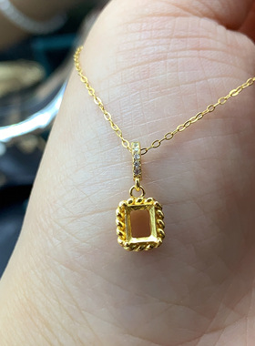 s925银复古方形几何锁骨链坠吊坠女设计感小众饰品4*5mm/r2748