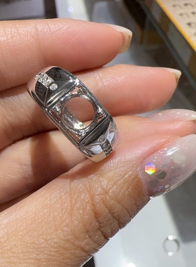 s925银戒指简约轻奢圆形锆石莫桑钻活口指环时尚 6-7-8mm镶嵌DIY