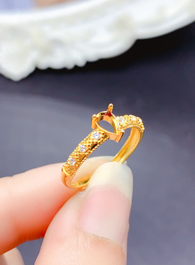 S925银简约蕾丝镂空戒壁设计  4*6mm水滴形戒指  时尚百搭