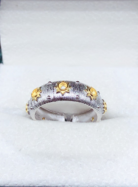 S925银双色拉丝工艺圆戒指