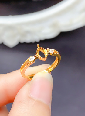 S925银活口戒托时尚简约气质女戒椭圆4*6mm