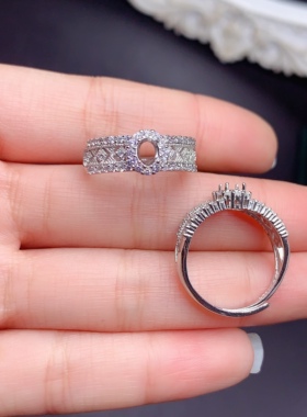 S925银饰戒指空托椭圆3.5*4.5mm镶嵌款式独特玲珑有致简约百搭