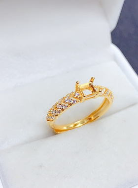 S925银镶嵌天然钻石戒指女款时尚个性指环戒指空托方4diy