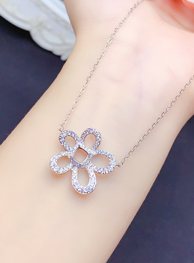银项链空托女锁骨链托镶嵌四叶草5times5mm钻石项链托女项链托