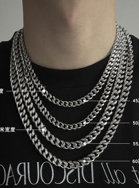 不掉色欧美古巴链项链男潮嘻哈女男生锁骨链男士潮牌百搭钛钢链子
