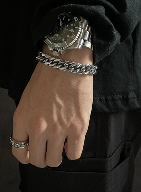 卡门 欧美ins网红纯色钛钢古巴手链嘻哈潮流百搭情侣简约手环男女