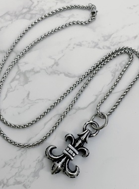 复古十字架童军花吊坠项链