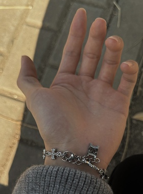 复古十字架拼接手链男手饰男款嘻哈高级感小众设计钛钢男生配饰潮