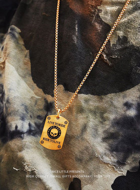 骷髅头军牌HIPHOP男士嘻哈项链饰品不锈钢真金电镀潮流网红款