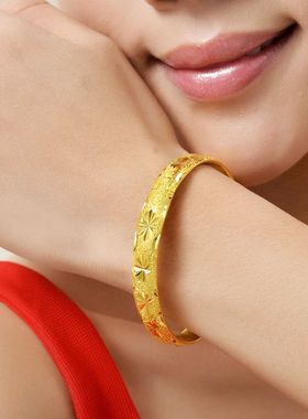 时尚经典沙金手镯女久不掉色百搭满天星泰国老金开口手镯镯子手环