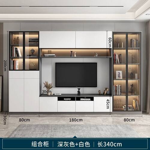 电视柜背景墙柜一体客厅家用定制简约现代满墙收纳储物柜组合柜子 - 图3