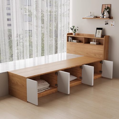 实木飘窗拼接床柜榻榻米床省空间窗台延伸衔接一半飘窗一半床定制 - 图3