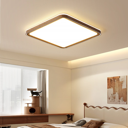 箭牌胡桃木色卧室吸顶灯简约现代中古风主灯全光谱灯护眼房间灯具 - 图1