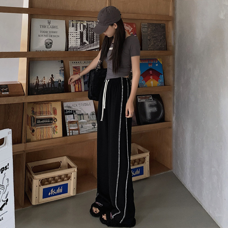 冰丝夏季学生高腰垂感宽松阔腿裤 梦彤休闲裤