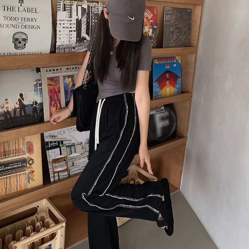 冰丝夏季学生高腰垂感宽松阔腿裤 梦彤休闲裤