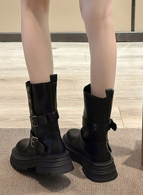 英伦风马丁靴女款2025新款秋复古女鞋美拉德棕色靴子厚底黑色短靴