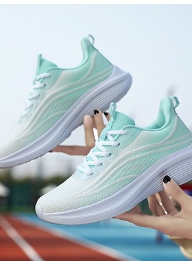 春秋季新款跨境批发运动鞋女防滑软底耐磨网面透气休闲鞋百搭圆头