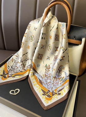 【卡其羽毛】春秋新款70方巾时尚洋气丝巾仿真丝方巾百搭薄款领巾