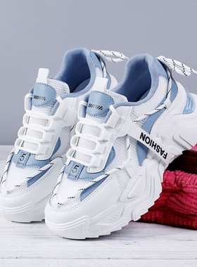 女鞋春季透气运动休闲鞋子港风老爹鞋ins潮厚底增高网面2025新款