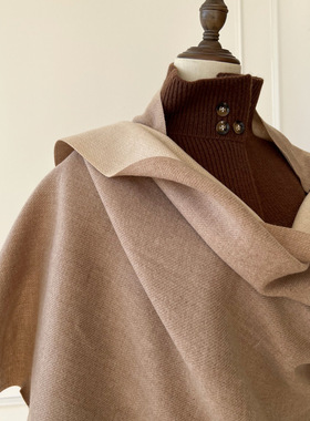 秋冬新款轻奢~大衣伴侣双面纯色围巾女欧美风仿羊绒保暖披肩围脖