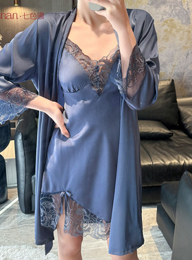 性感吊带冰丝睡裙两件套春夏纯欲风带胸垫睡衣套装私房女士家居服