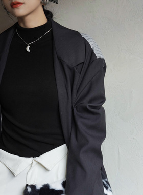 半高领德绒打底衫女内搭秋冬季加绒磨毛长袖中领纯色修身打底衣