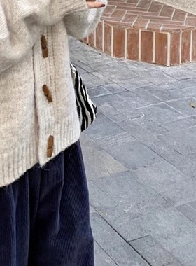 复古牛角扣毛衣秋冬外套韩版慵懒风针织开衫外穿上衣新款女装秋